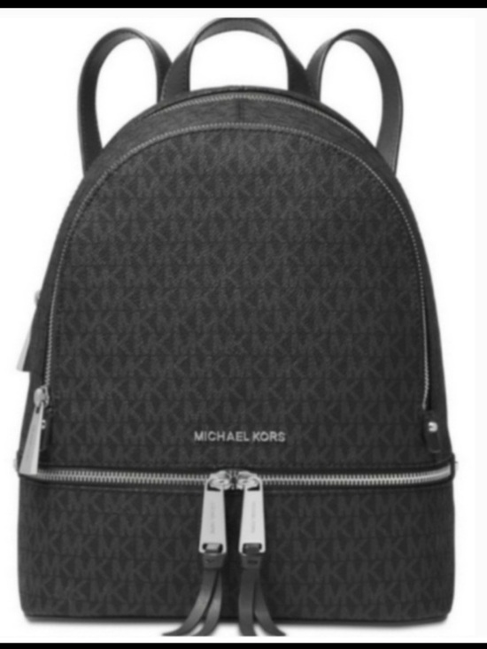 Michael Kors Rhea Medium Signature Backpack Handbag Black with Silver Hardware main image 8